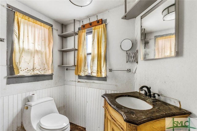 bathroom with vanity, a healthy amount of sunlight, and toilet