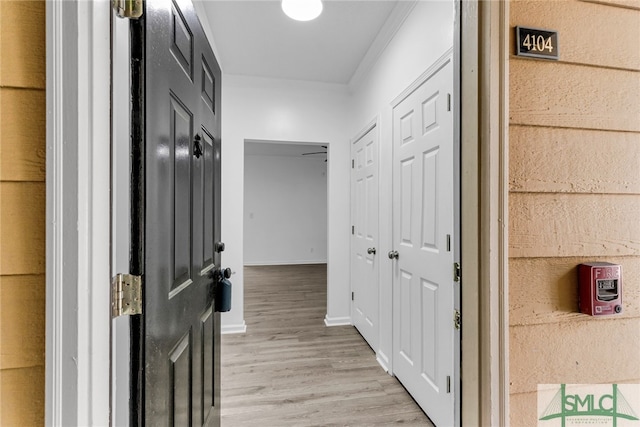 corridor featuring light hardwood / wood-style flooring