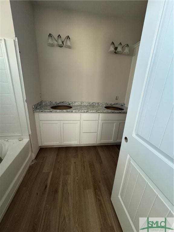 bathroom featuring wood-type flooring and vanity