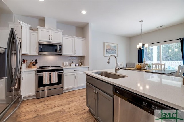 kitchen with backsplash, stainless steel appliances, sink, and white cabinets