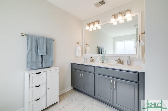 bathroom with tile patterned flooring and vanity