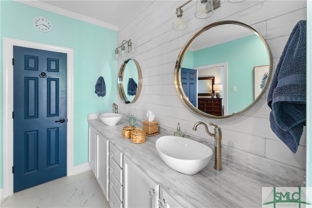 bathroom featuring vanity and crown molding