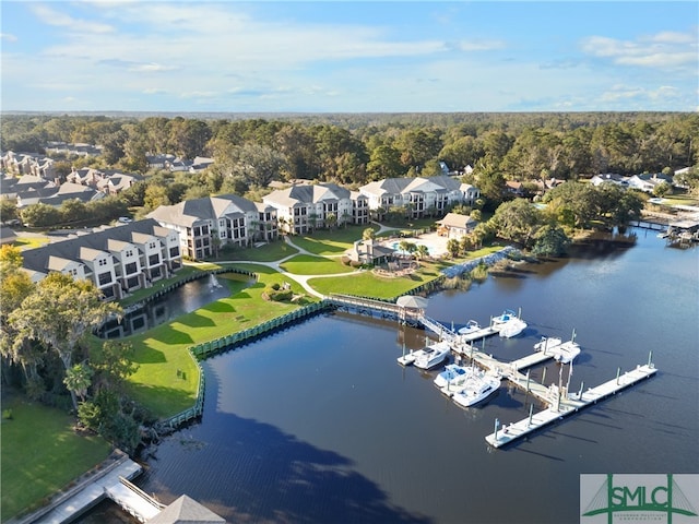 aerial view with a water view