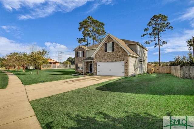 view of front of property featuring a garage and a front lawn