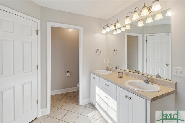 bathroom with tile patterned flooring, vanity, and toilet