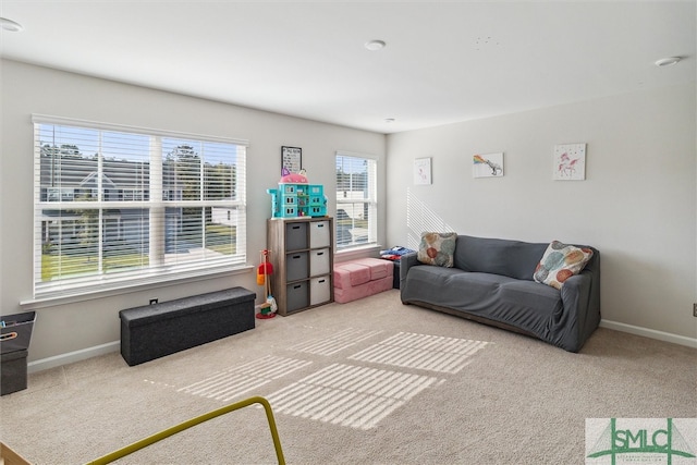 living room with carpet floors and a healthy amount of sunlight