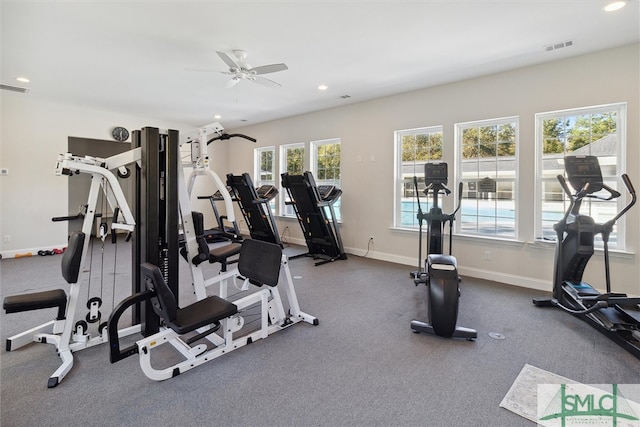 gym with ceiling fan