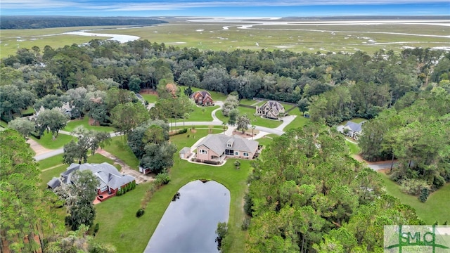 bird's eye view featuring a water view