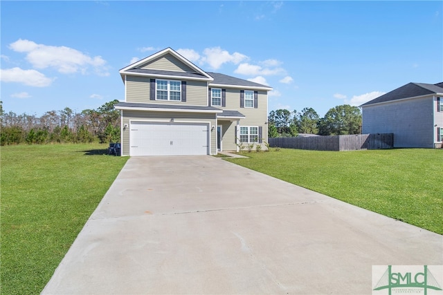 view of front facade with a front yard and a garage