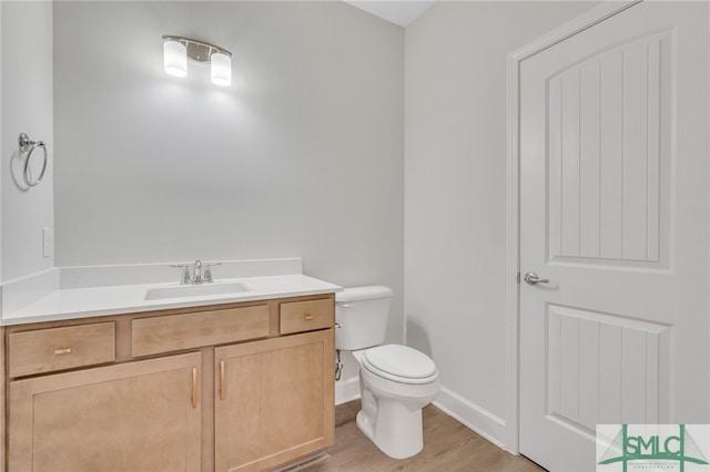 bathroom featuring vanity, toilet, and wood-type flooring