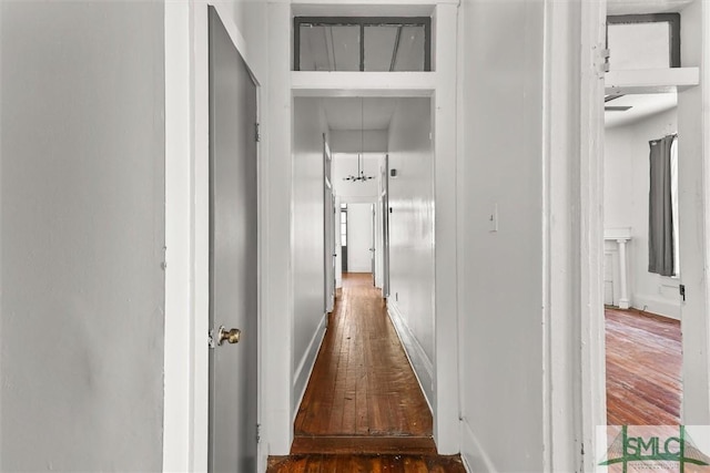 hall with dark wood-type flooring