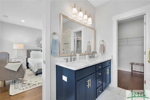 bathroom with hardwood / wood-style floors and vanity