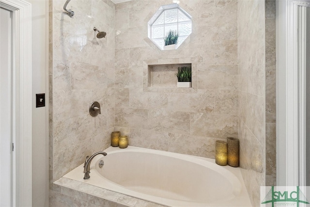 bathroom with a skylight and separate shower and tub