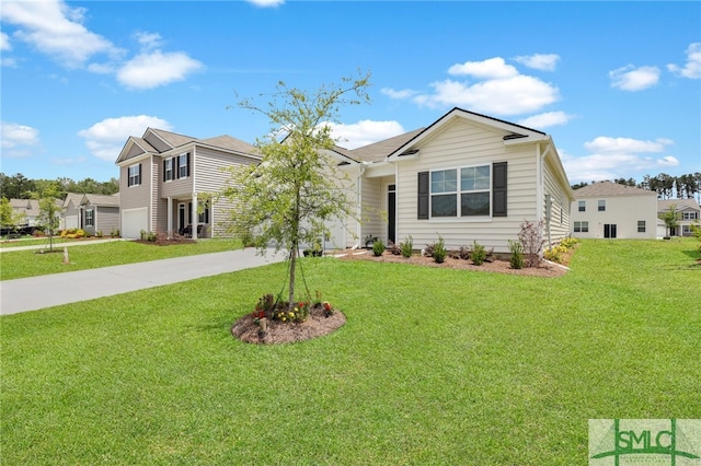 view of front facade with a garage and a front lawn