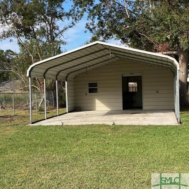 view of vehicle parking featuring a carport and a lawn