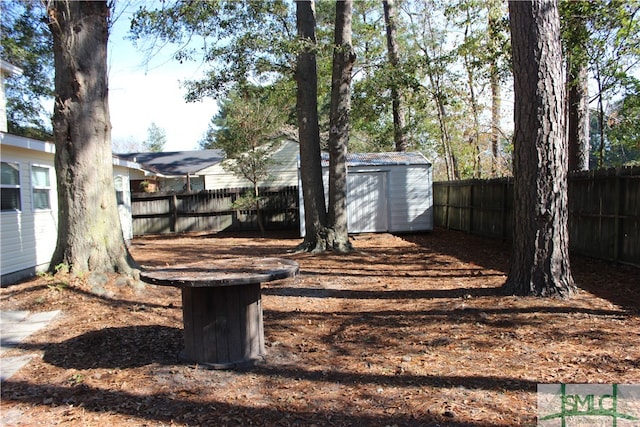 view of yard with a storage unit