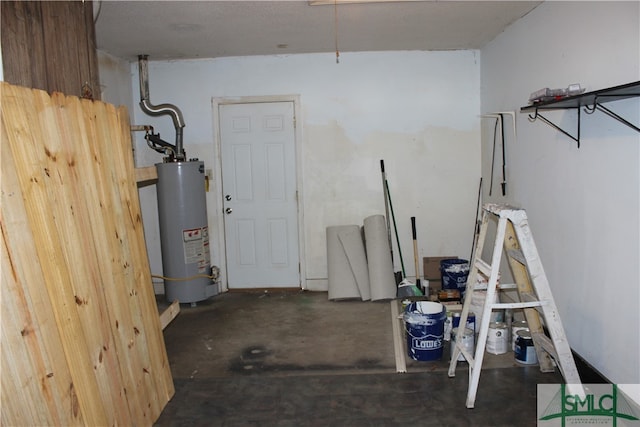 basement featuring gas water heater