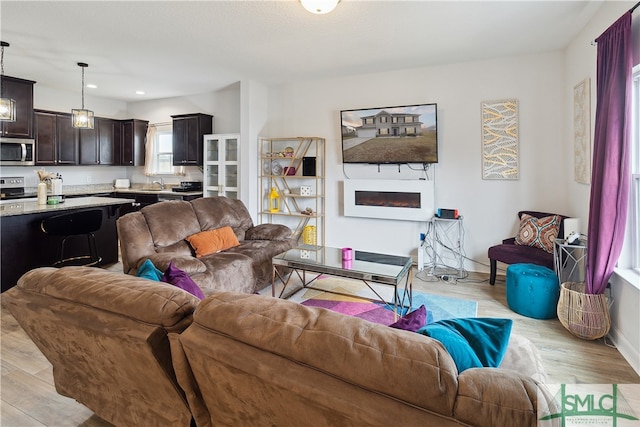 living room featuring light wood-type flooring