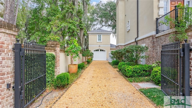 exterior space with a garage