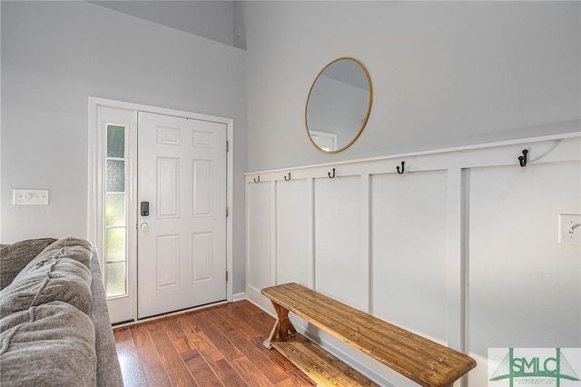 mudroom with dark hardwood / wood-style flooring