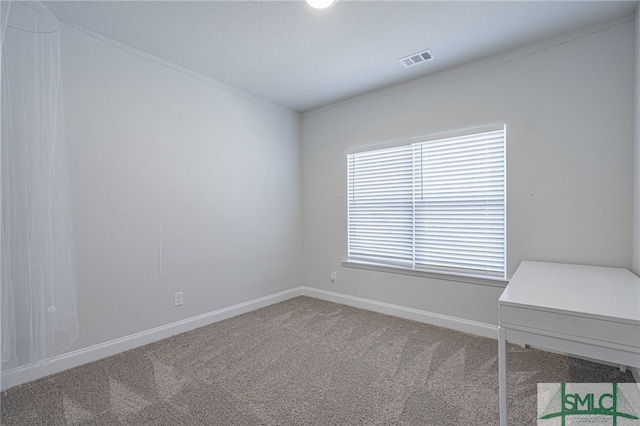 carpeted empty room with a textured ceiling