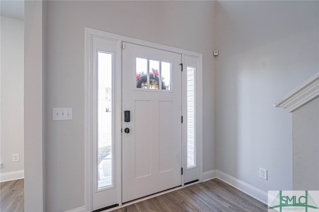 entrance foyer with light hardwood / wood-style floors