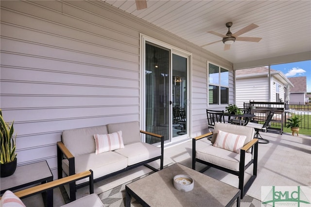 view of patio / terrace featuring outdoor lounge area and ceiling fan