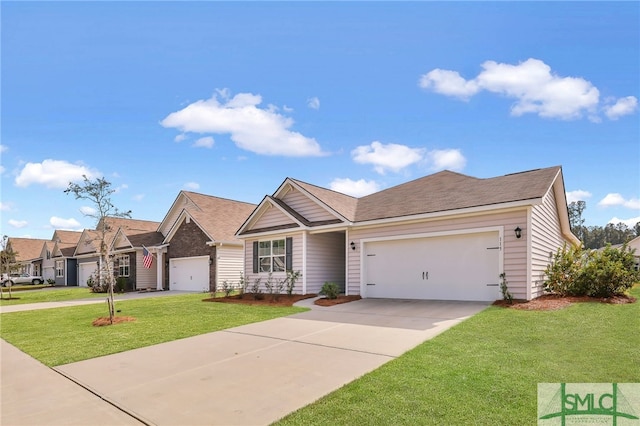 view of front facade with a garage and a front lawn