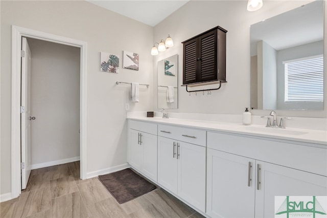 bathroom featuring vanity and wood-type flooring