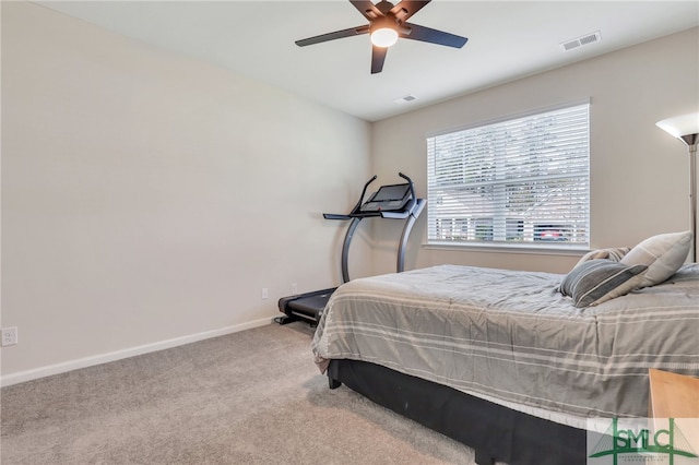 bedroom with carpet and ceiling fan