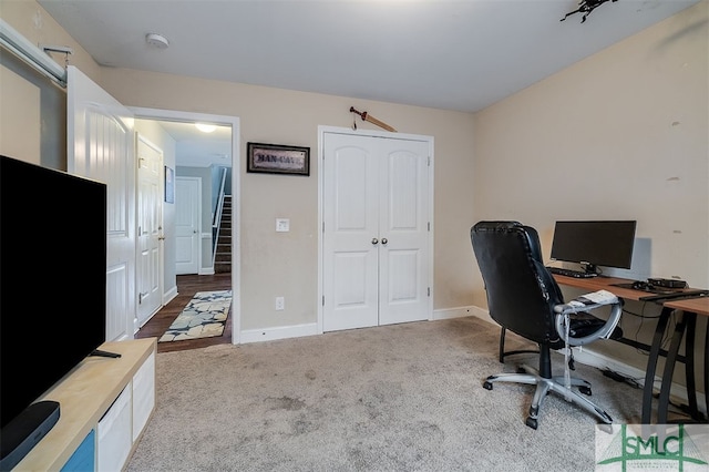 view of carpeted home office