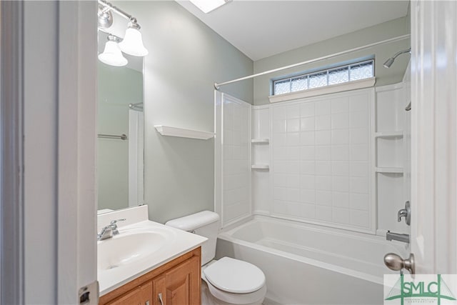 full bathroom featuring vanity, toilet, and shower / washtub combination