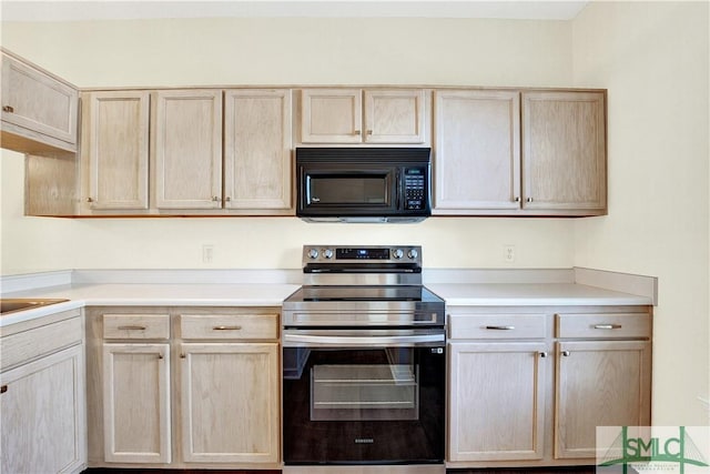 2 Putters Pl, Savannah, GA 31419 - kitchen featuring stainless steel electric range, black microwave, and light brown cabinets