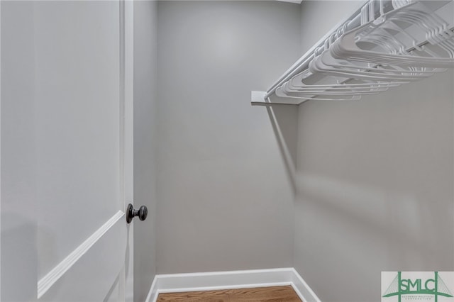 walk in closet with hardwood / wood-style flooring