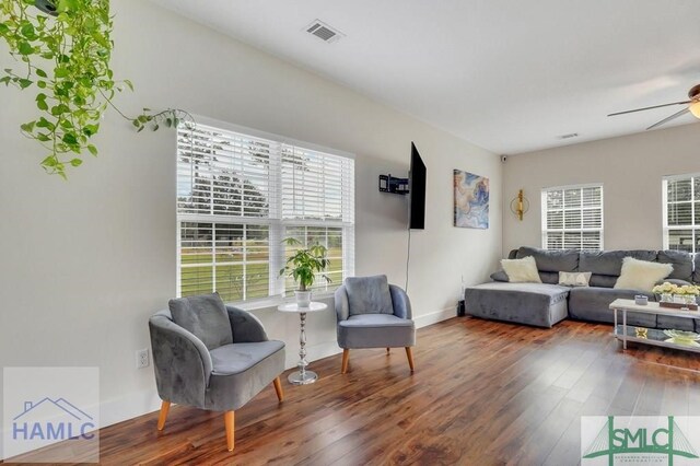 126 Thornbush Ct NE, Ludowici, GA 31316 - living room featuring ceiling fan and dark hardwood / wood-style flooring