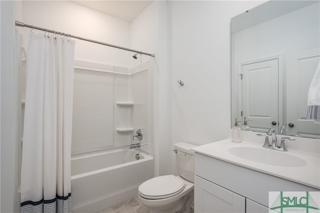 full bathroom with toilet, shower / bath combo, and vanity