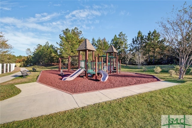 view of play area featuring a yard