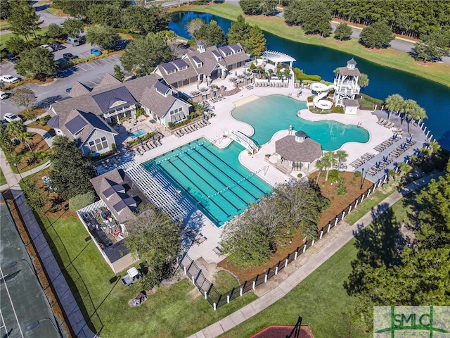 aerial view with a water view