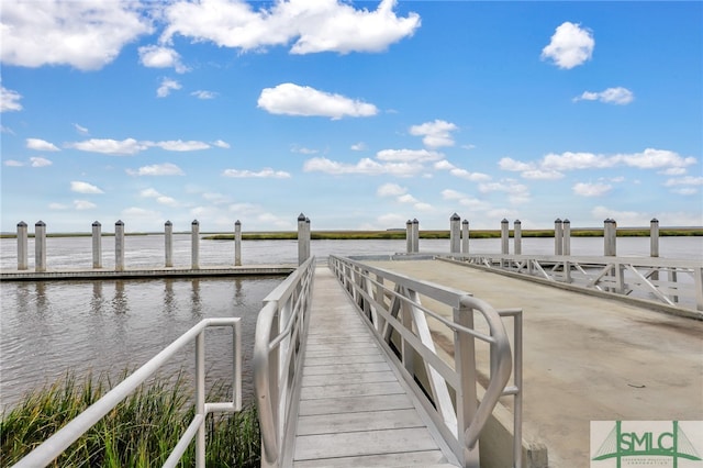 view of dock featuring a water view