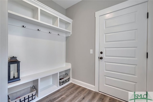 mudroom with wood-type flooring