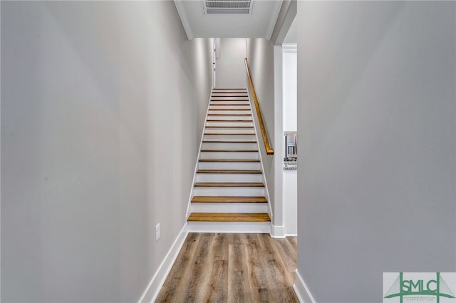 stairs featuring wood-type flooring