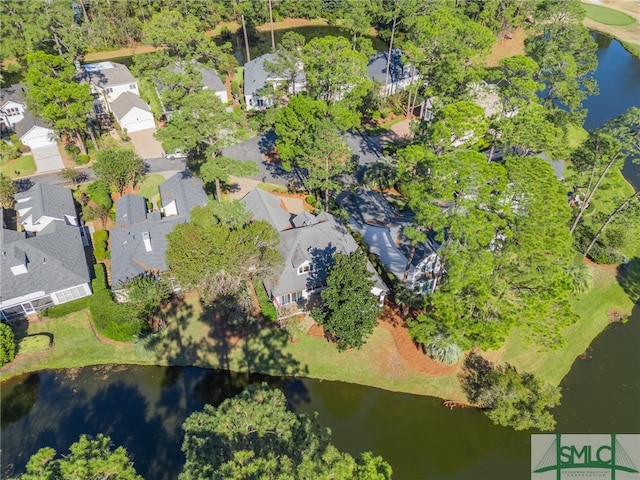 aerial view featuring a water view