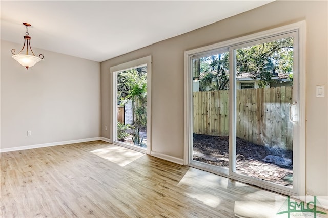 doorway with a healthy amount of sunlight and light wood-type flooring