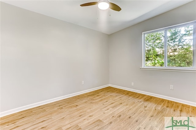 spare room with ceiling fan and light hardwood / wood-style floors