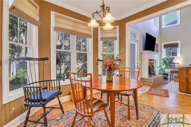 dining room featuring a fireplace and plenty of natural light