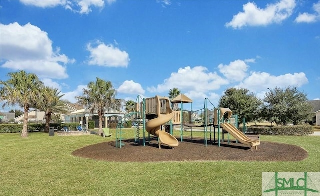 view of jungle gym with a yard