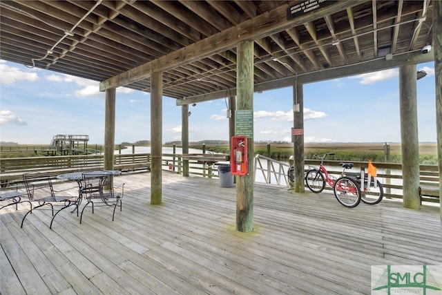 deck featuring a water view