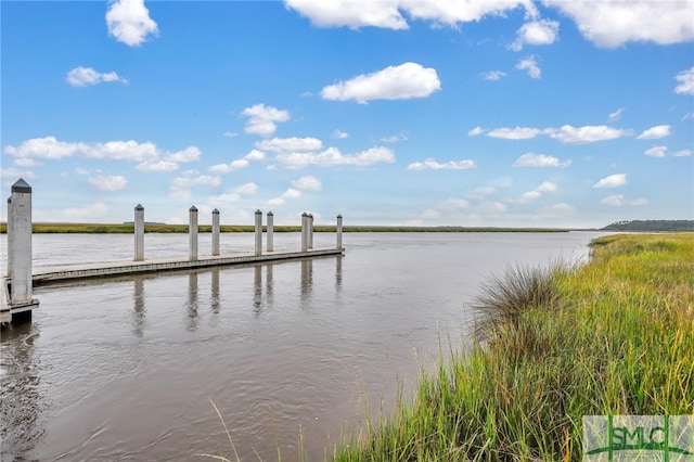 view of dock with a water view