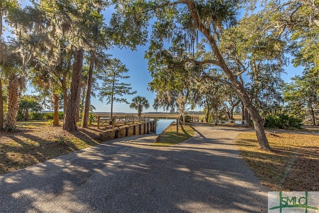 exterior space with a water view