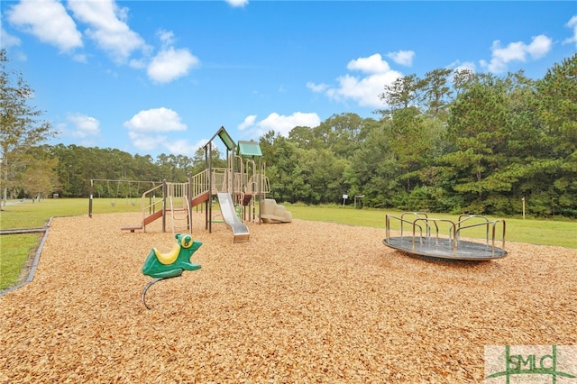 view of jungle gym with a yard